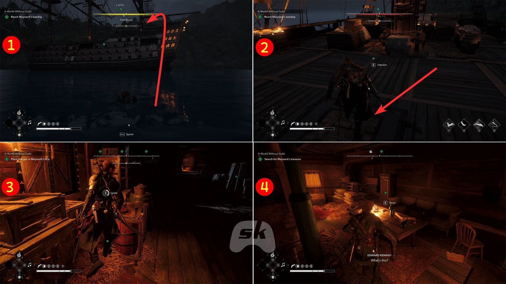 Plant charges and learn about Maynard's treasure (Image via Sportskeeda Gaming || Ubisoft)