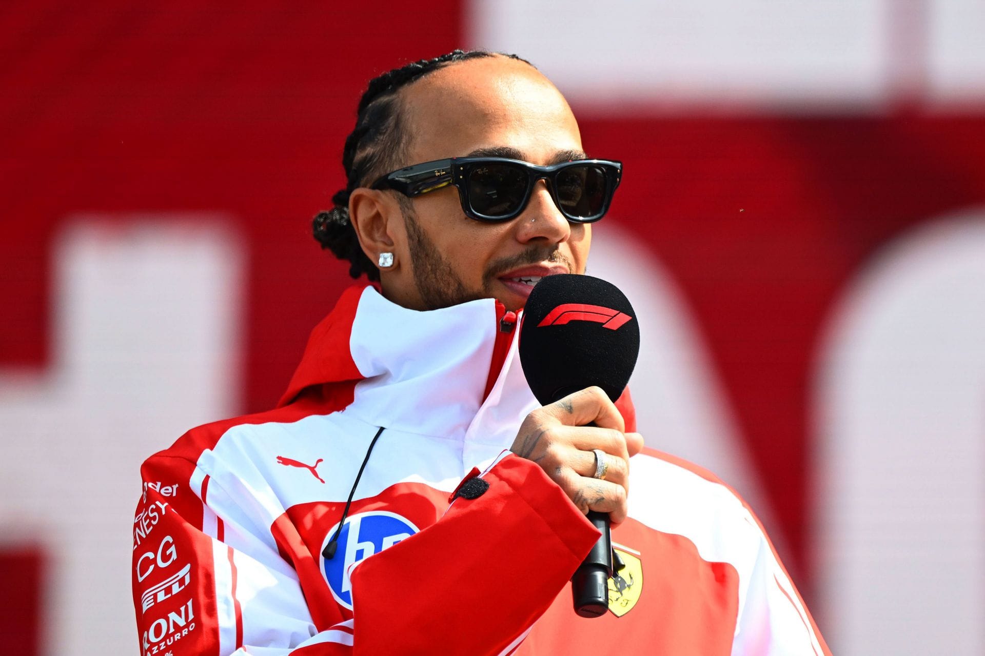 Lewis Hamilton reacts as he secures pole position for the F1 British GP Sprint