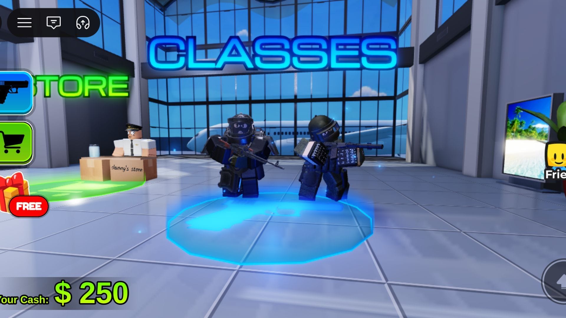 Classes shop in Secure the Airport (Image via Roblox)