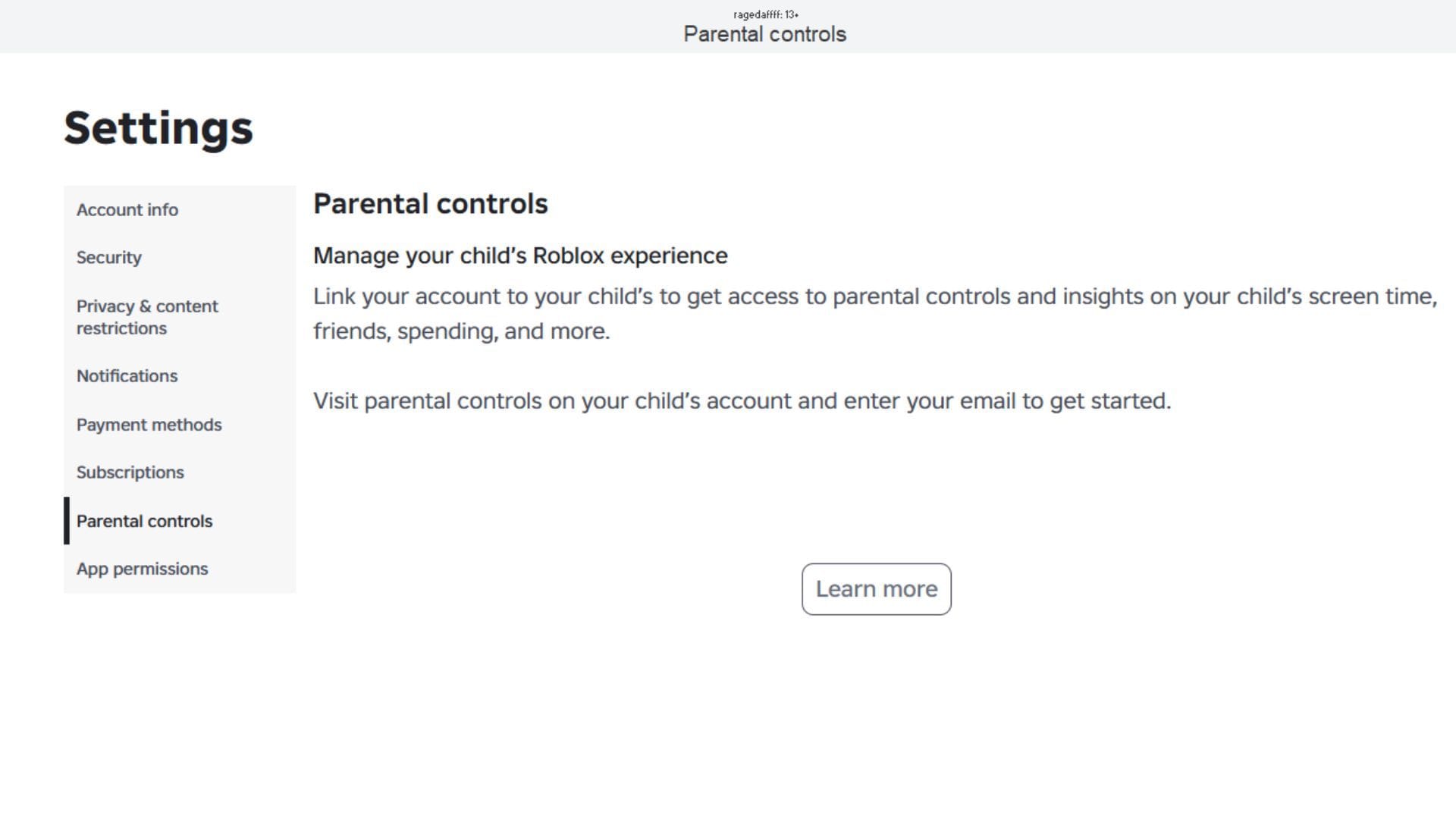 Você pode acessar o controle dos pais através das configurações do Roblox (imagem via Roblox)