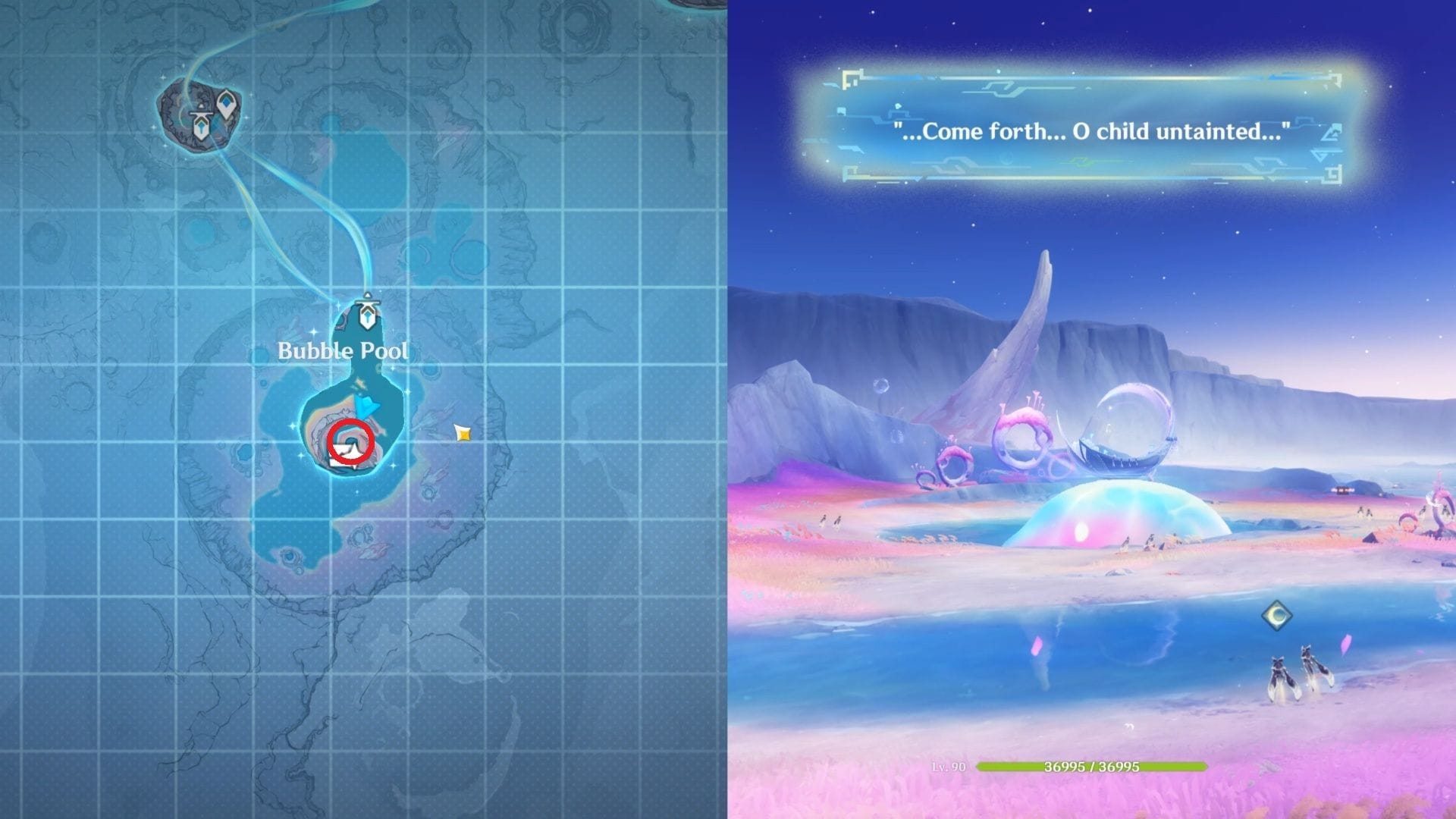 Aproxime-se do barco em Bubble Pool (imagem via HoYoverse)