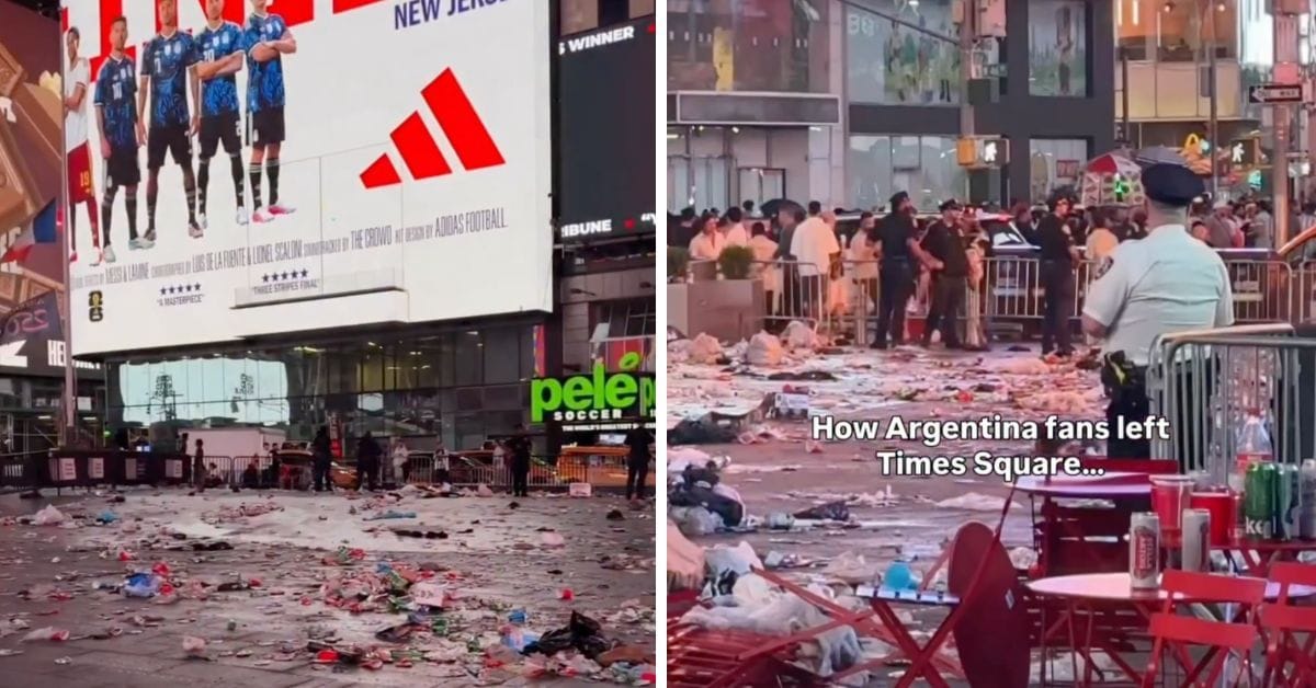 Argentina fans leave Times Square in wild mess after FIFA World Cup final loss to Spain, video emerges cover
