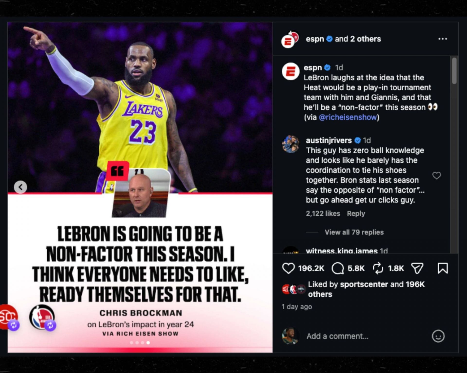 Austin Rivers' comment under ESPN's Instagram post on Wednesday (IG/@espn)