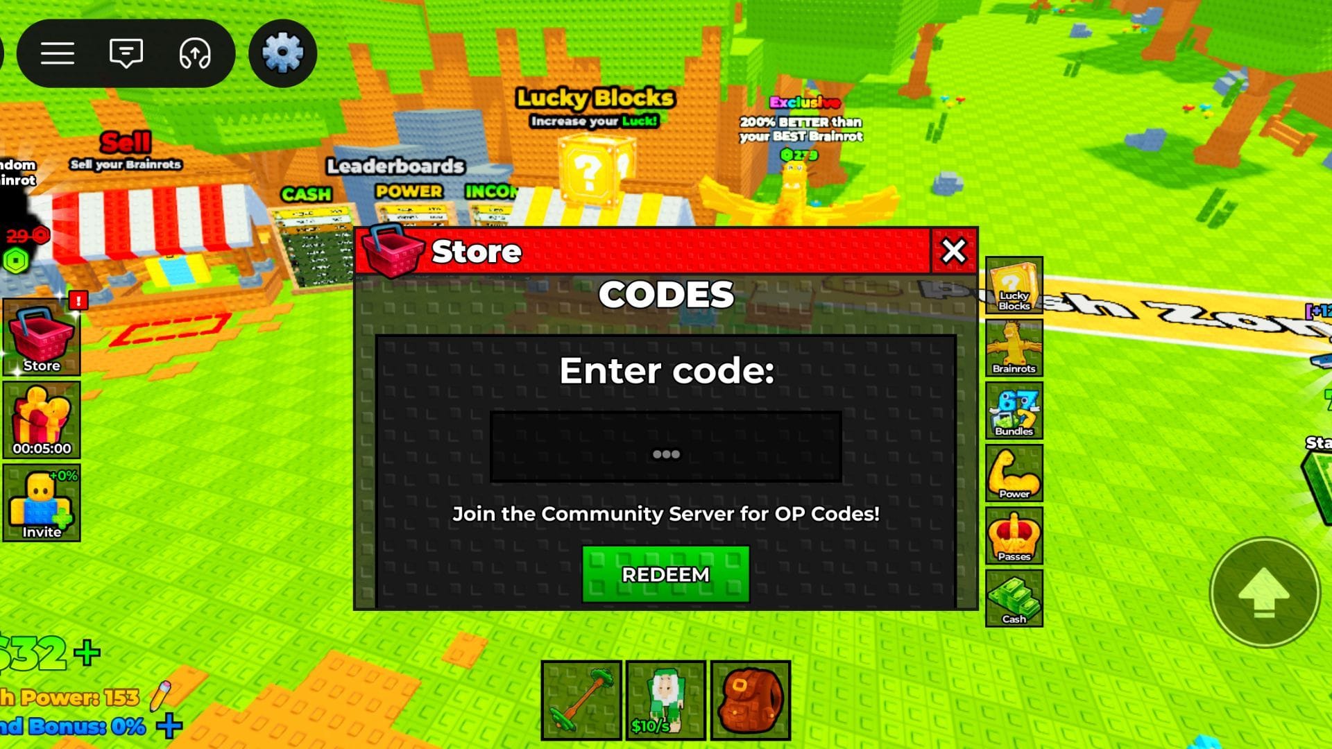 Cole o código na caixa de texto (Imagem via Roblox)