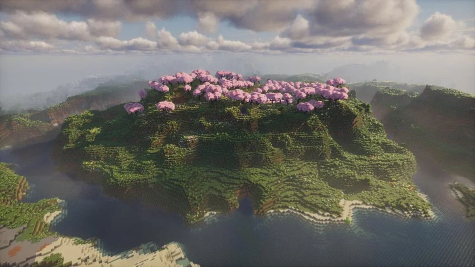 Cherry blossom island is also a great place to start a new world (Image via Mojang Studios || Reddit/@Miserable-Gur1752)
