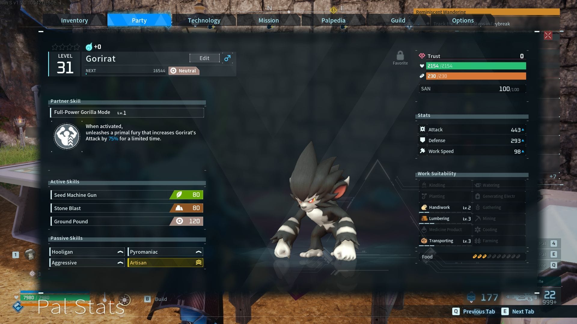 Gorirat's partner skill increases its attack power by 300% (Image via PocketPair)