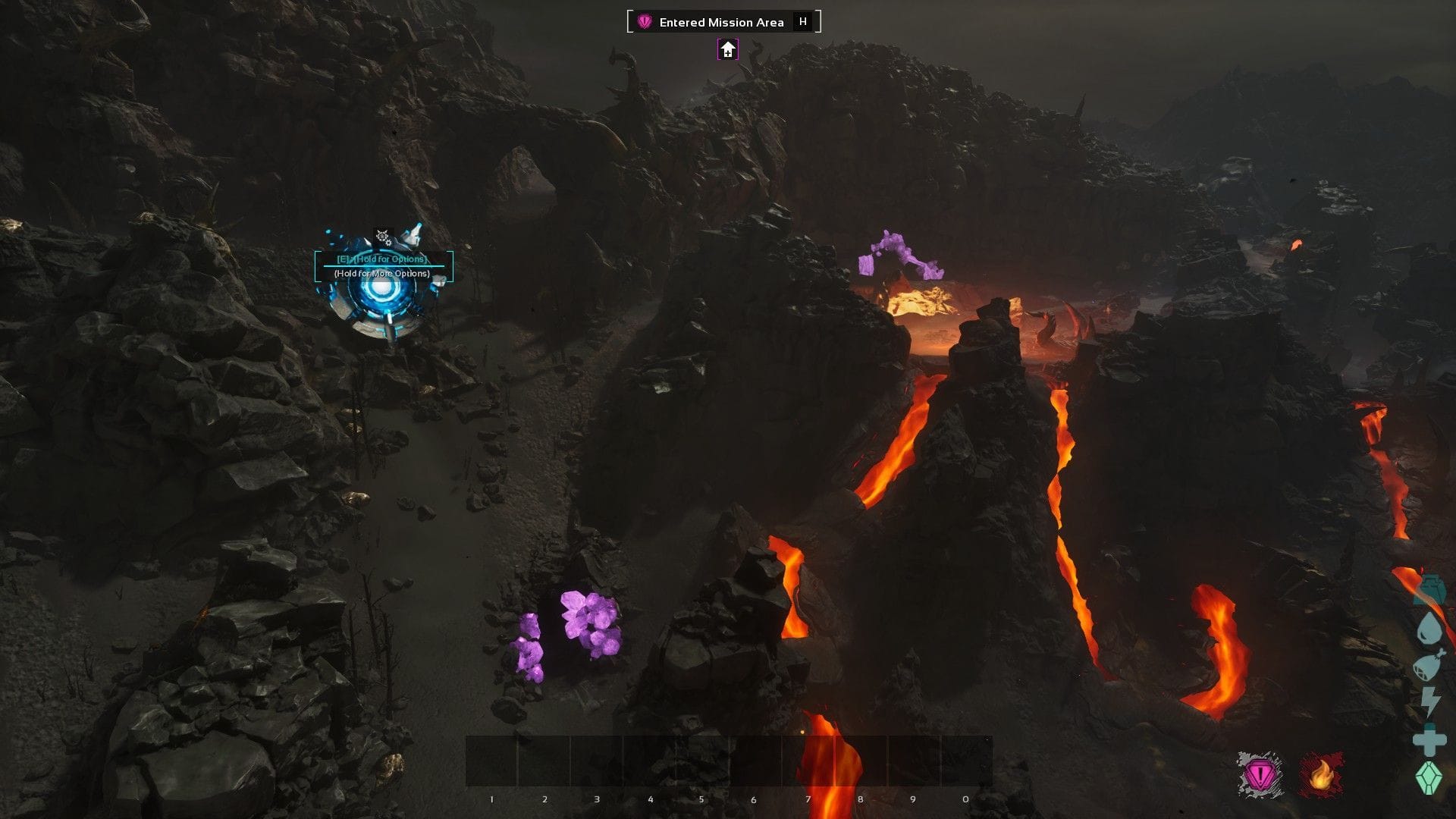 Entradas de cavernas com enormes cristais roxos em ARK Survival Ascended (Imagem via Studio Wildcard)