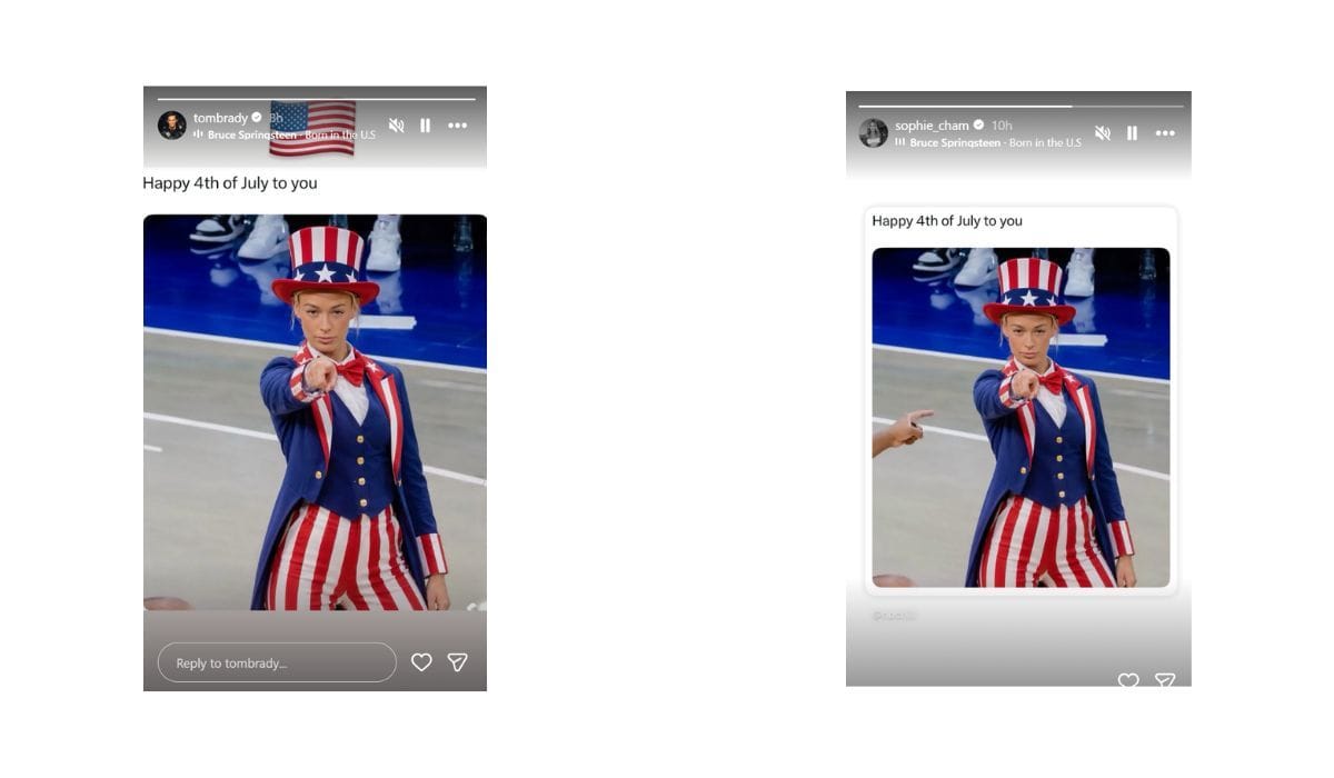 Tom Brady e Sophie Cunningham compartilham o meme apontador para comemorar o 4 de julho (Fonte: IG)