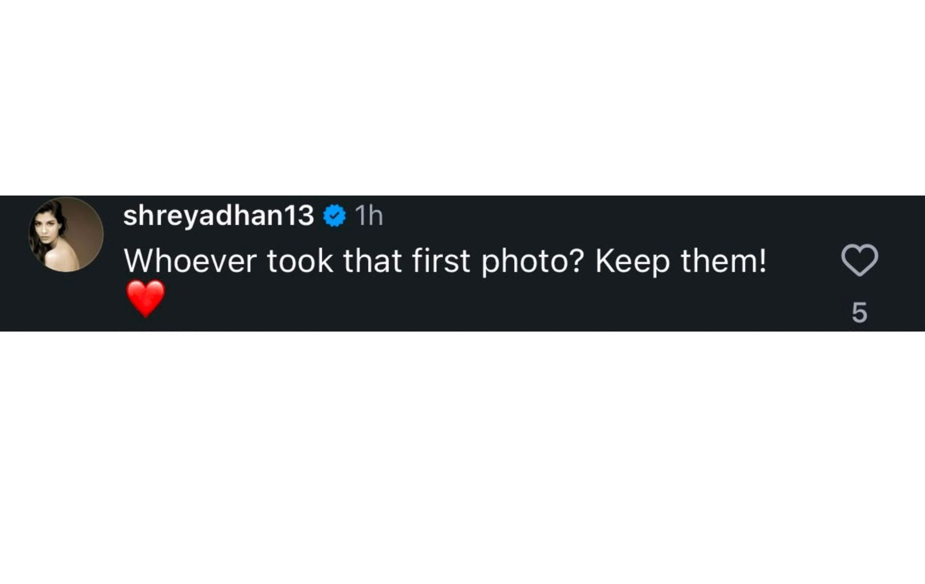 Captura de tela do comentário de Shreya Dhanwanthary. (Imagem via - Instagram/washisundar555)