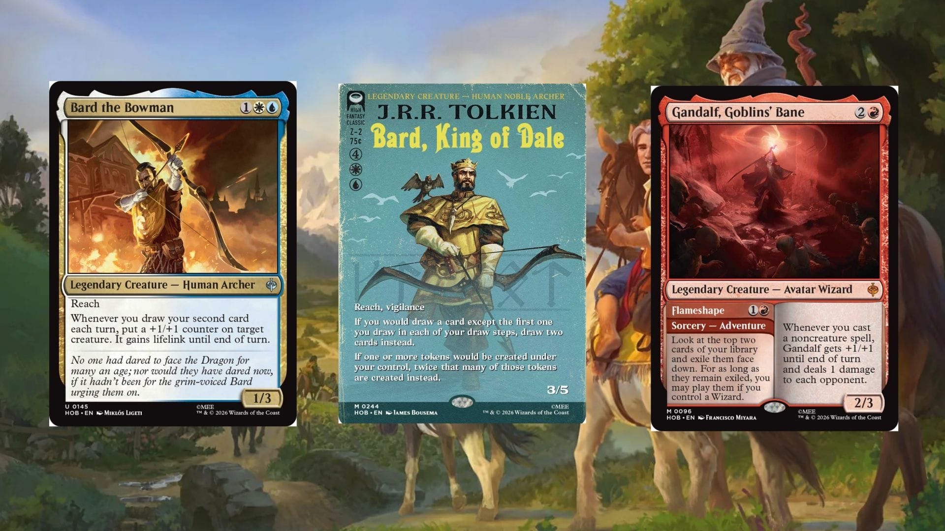 Featured: Bard the Bowman, Bard, the King, Gandalf, Goblins' Bane (Image via Wizards of the Coast)