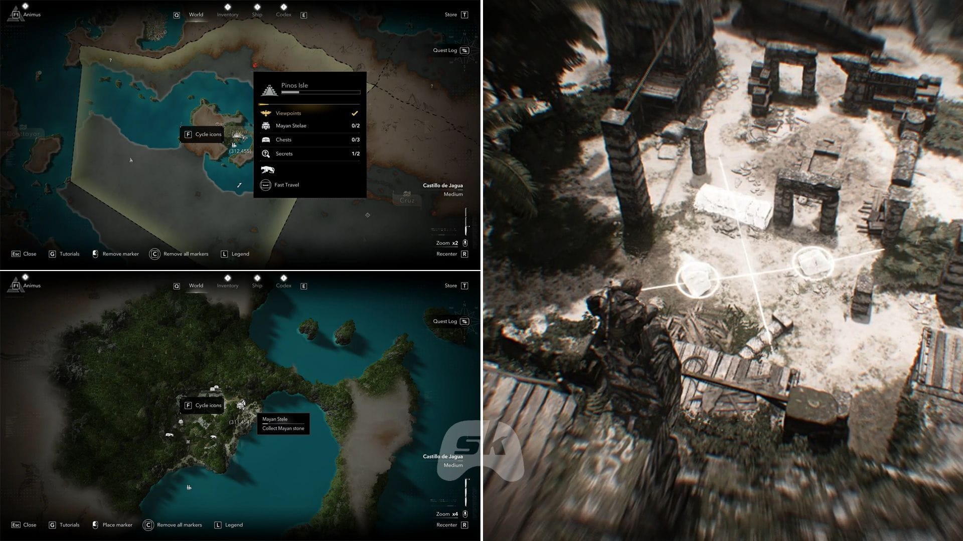 First Pinos Isle Mayan stelae solution (Image via Sportskeeda Gaming || Ubisoft)