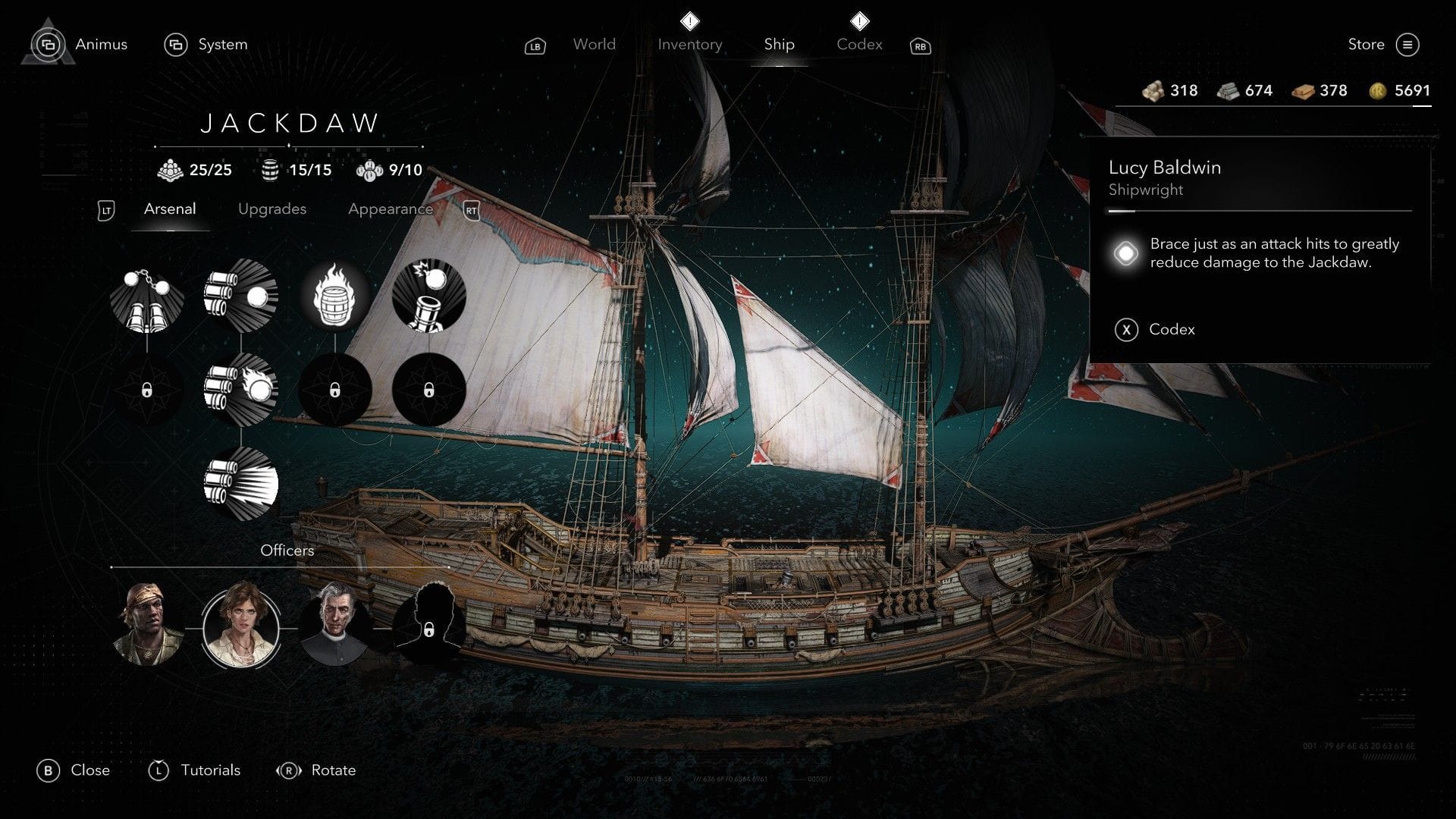 Weapons and upgrades on the Jackdaw (Image via Ubisoft)