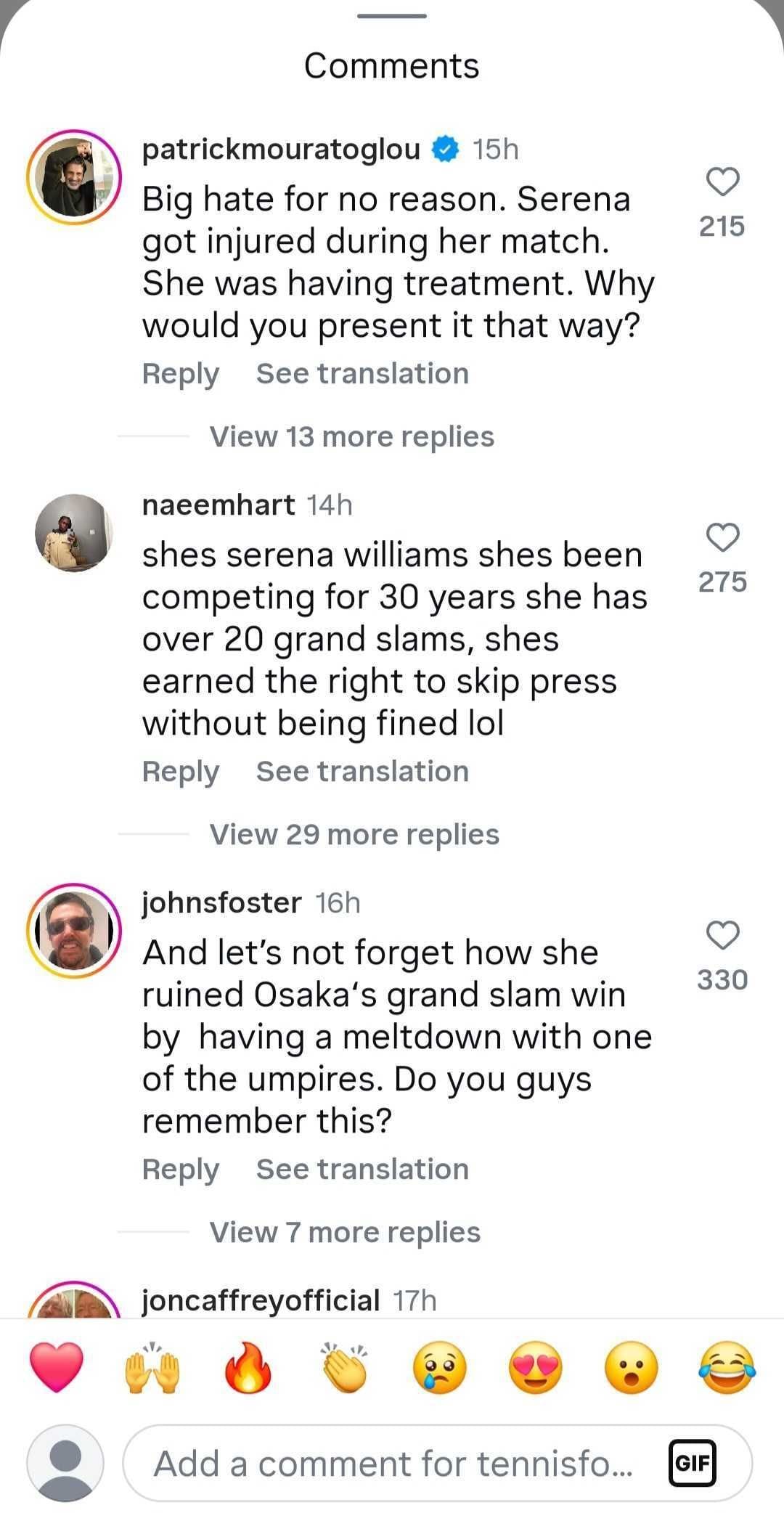Patrick Mouratoglou sobre as críticas de Serena Williams