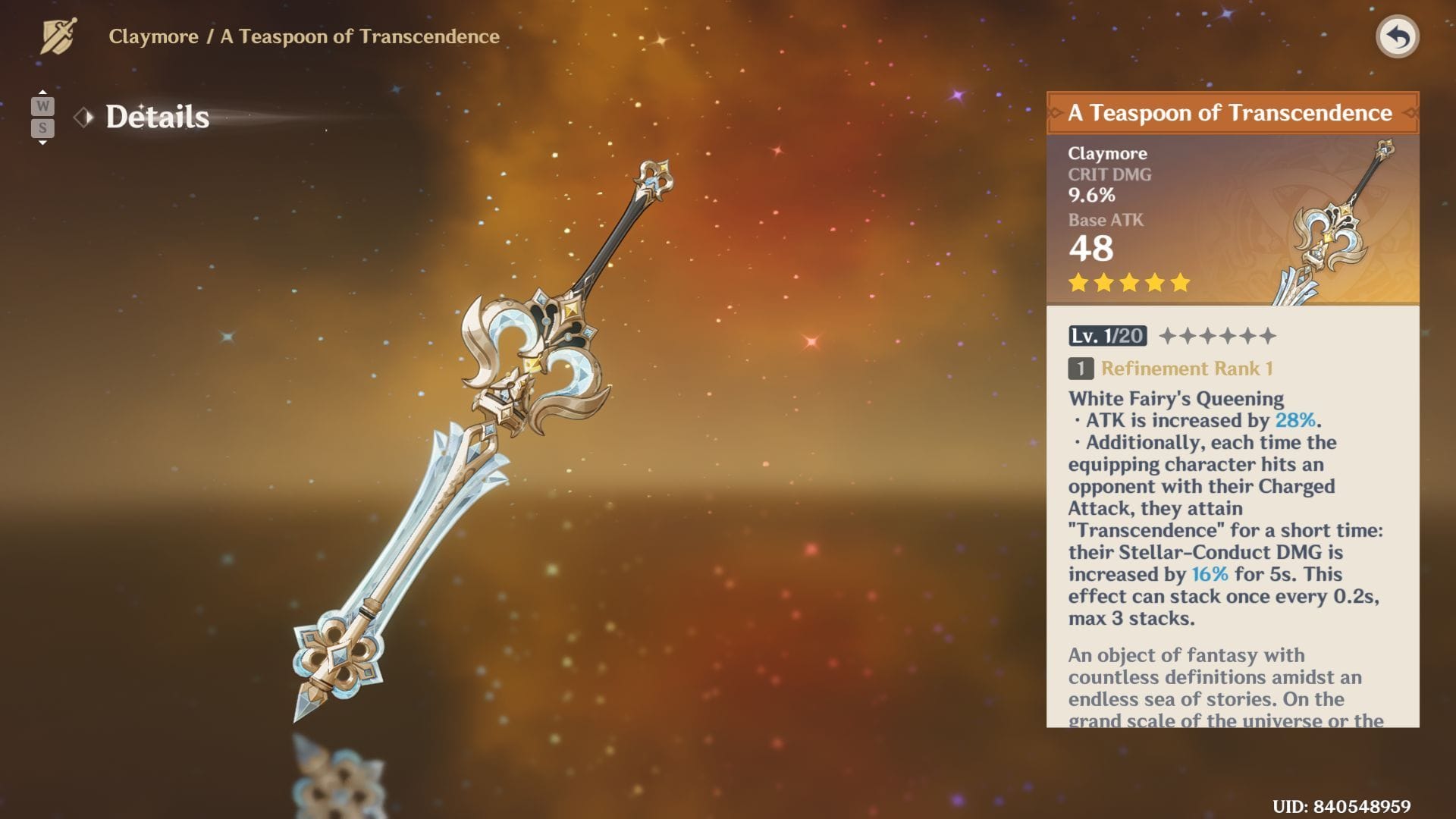 R1 de Sandrone - Uma colher de chá de transcendência (imagem via HoYoverse)