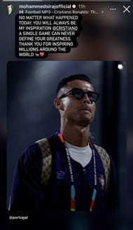Captura de tela da história de Mohammed Siraj no Instagram