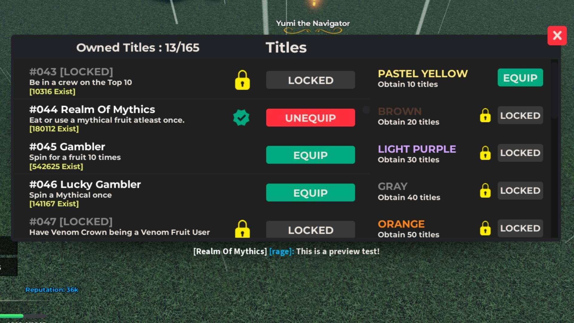 Titles can be accessed from Yumi the Navigator NPC (Image via Roblox)