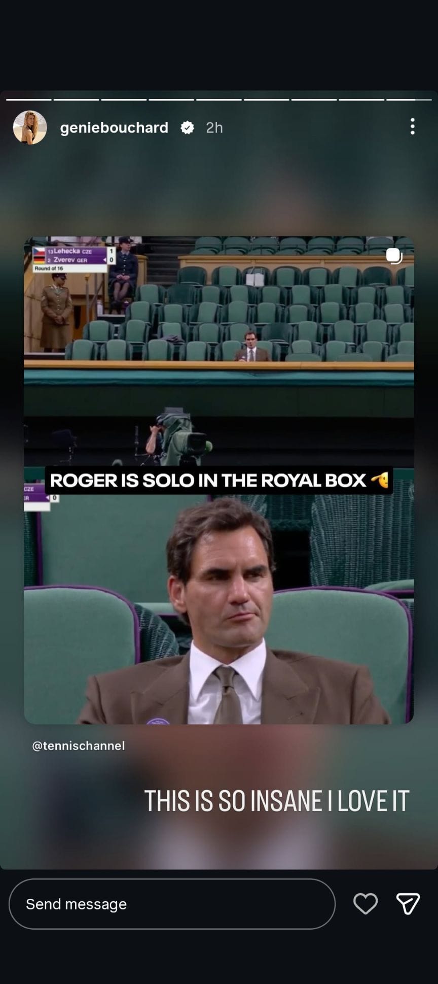 Captura de tela da história de Eugenie Bouchard no Instagram.