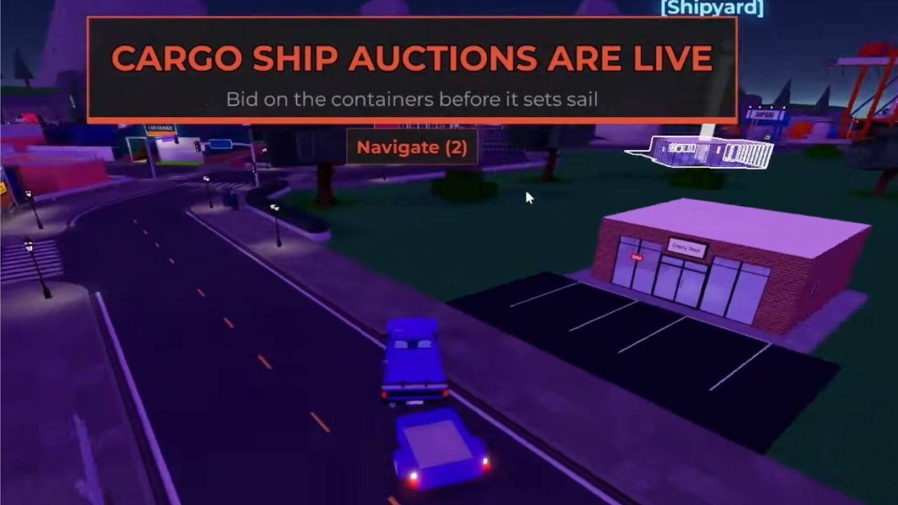 Notificação sobre o leilão do navio de carga (imagem via Roblox)