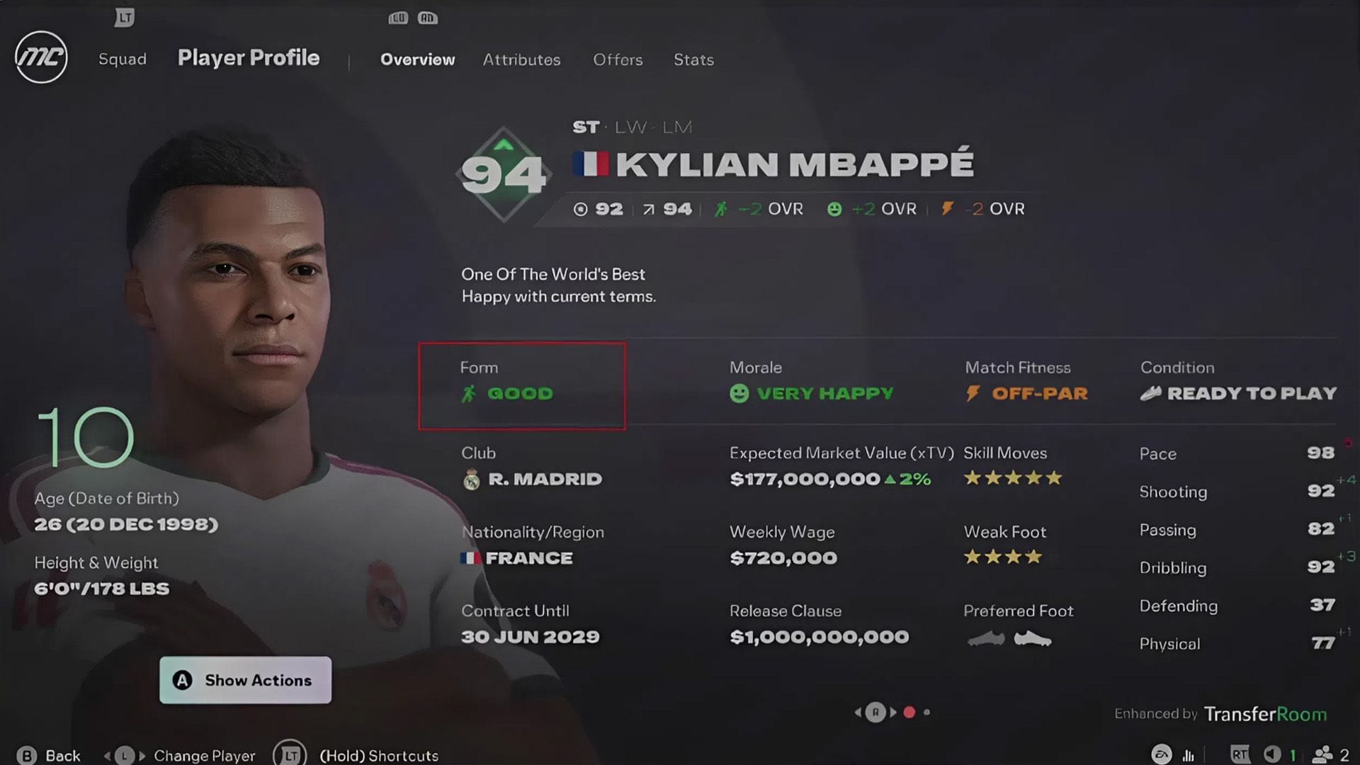 Player's form drastically impacts the OVR in FC 27 Career Mode
