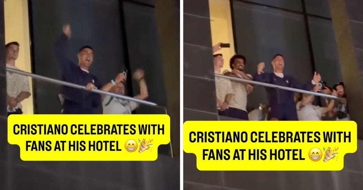 Cristiano Ronaldo celebrates FIFA World Cup win over Croatia from hotel balcony as fans gather outside to cheer for him and Portugal
