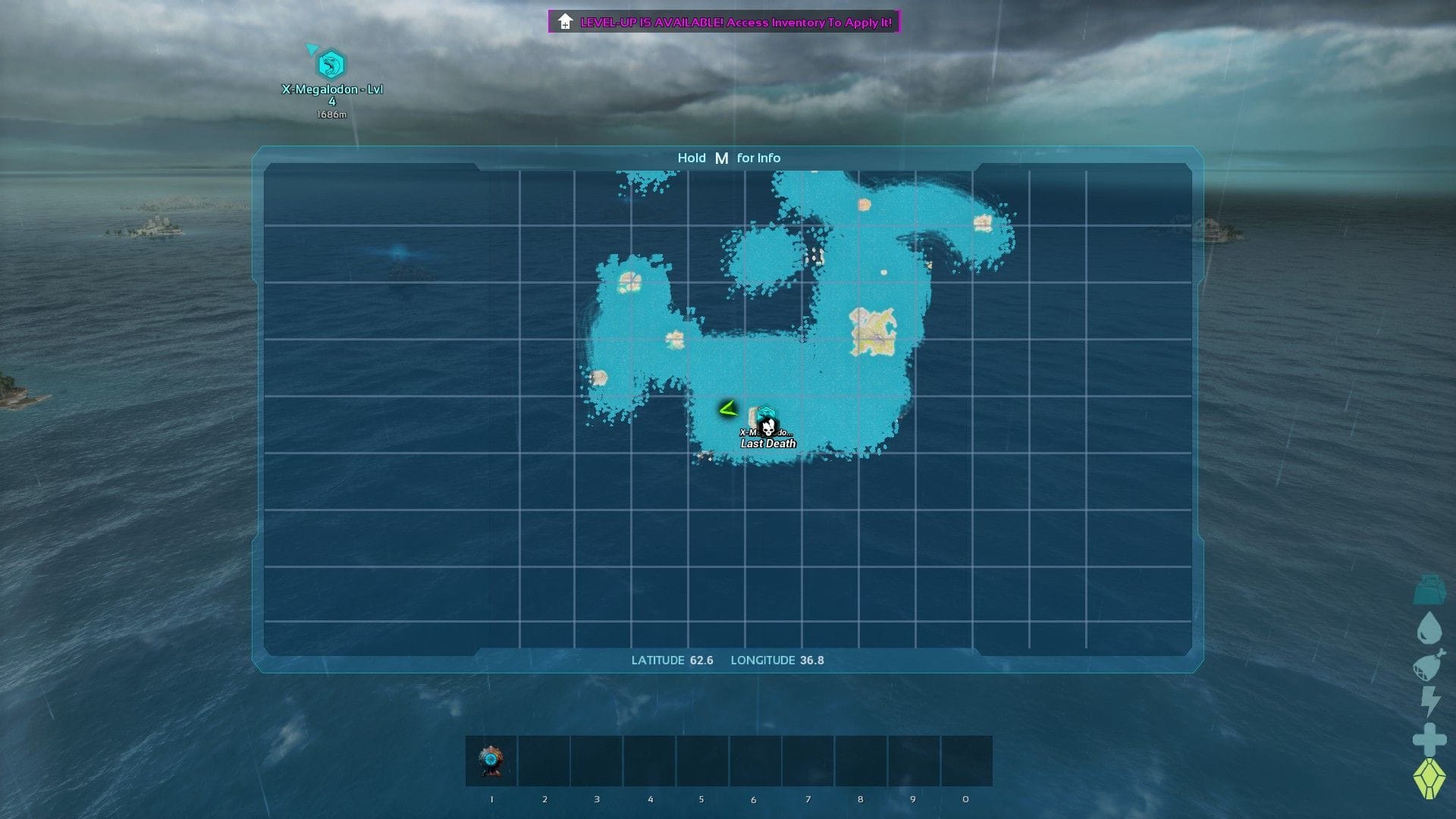 Localização do X-Megalodon no oceano aberto de Gênesis 1 (imagem via Studio Wildcard)
