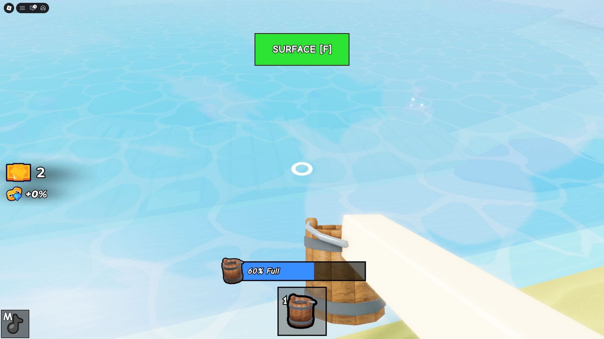 Enchendo o balde para esvaziar o lago (imagem via Roblox)