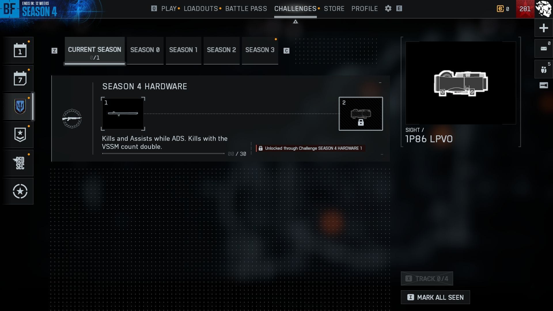 Get 1P86 LPVO (Sight) from Season 4 Hardware (Image via EA)