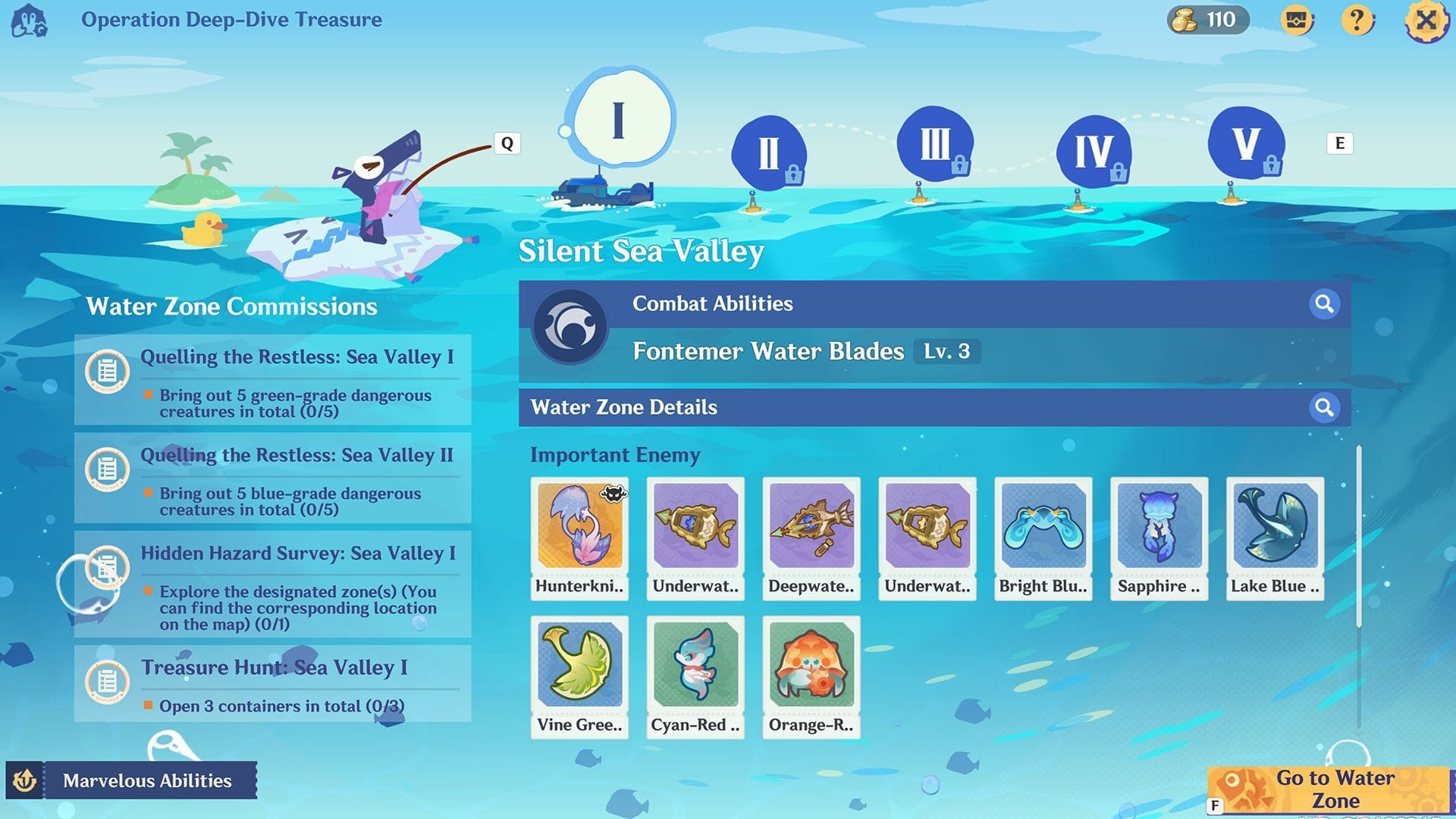 Complete todas as comissões da Water Zone para progredir (Imagem via Sportskeeda Gaming/HoYoverse)