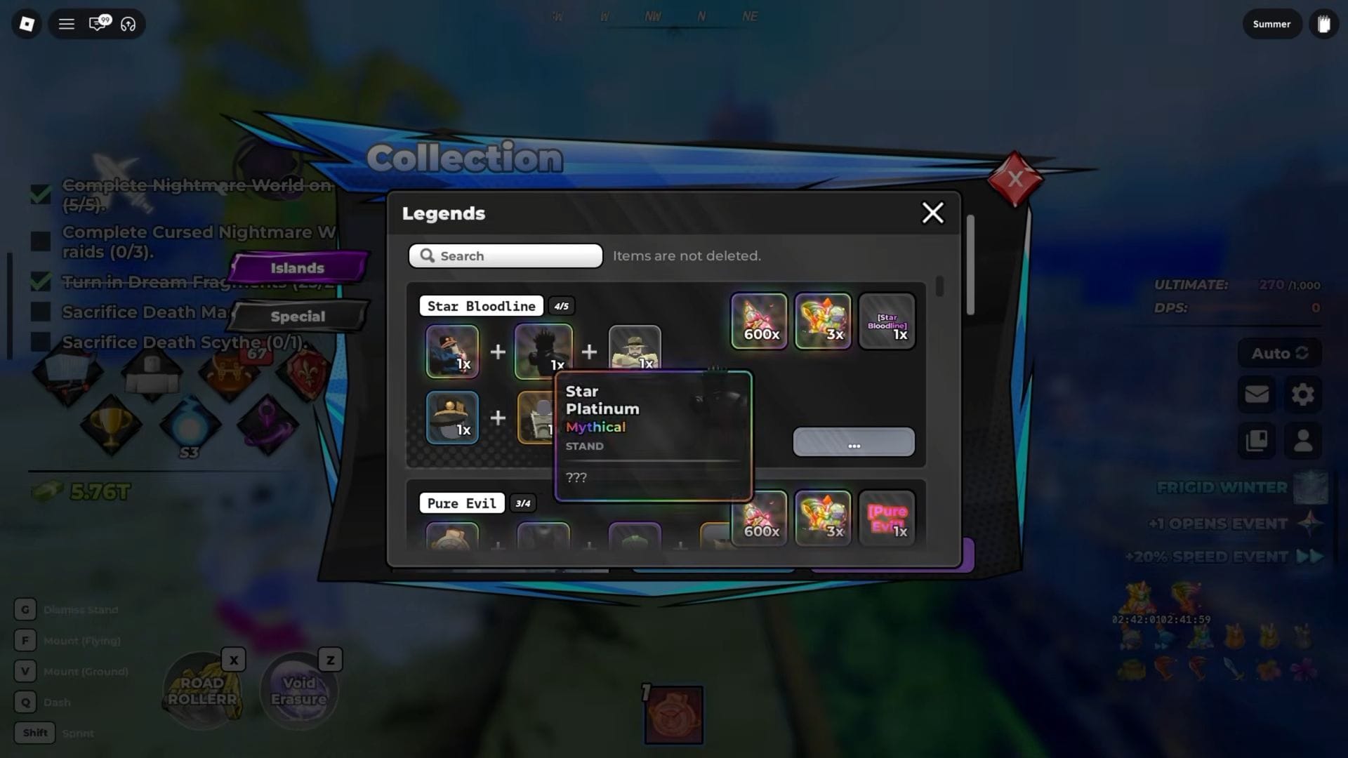 Star Platinum pode ser obtido usando um Stand Arrow (Imagem via Roblox || YouTube/@zombieschriftontop)