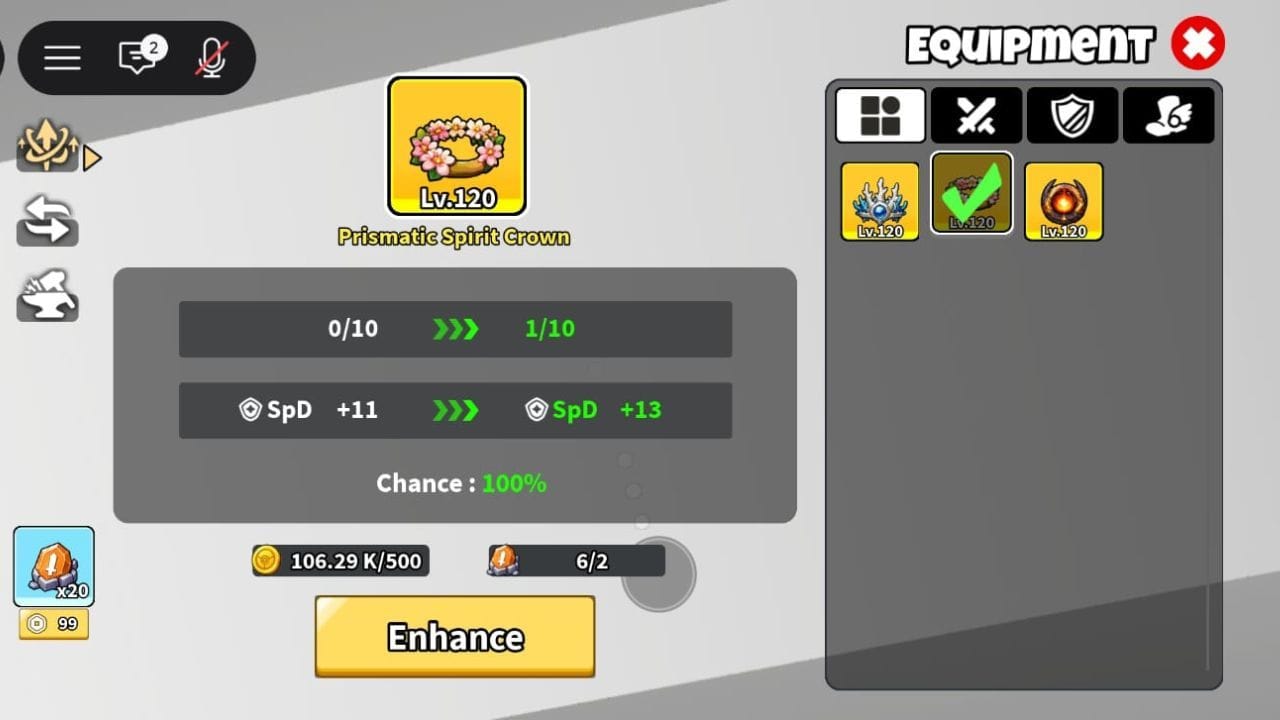 Aprimoramento de equipamento (imagem via Roblox)