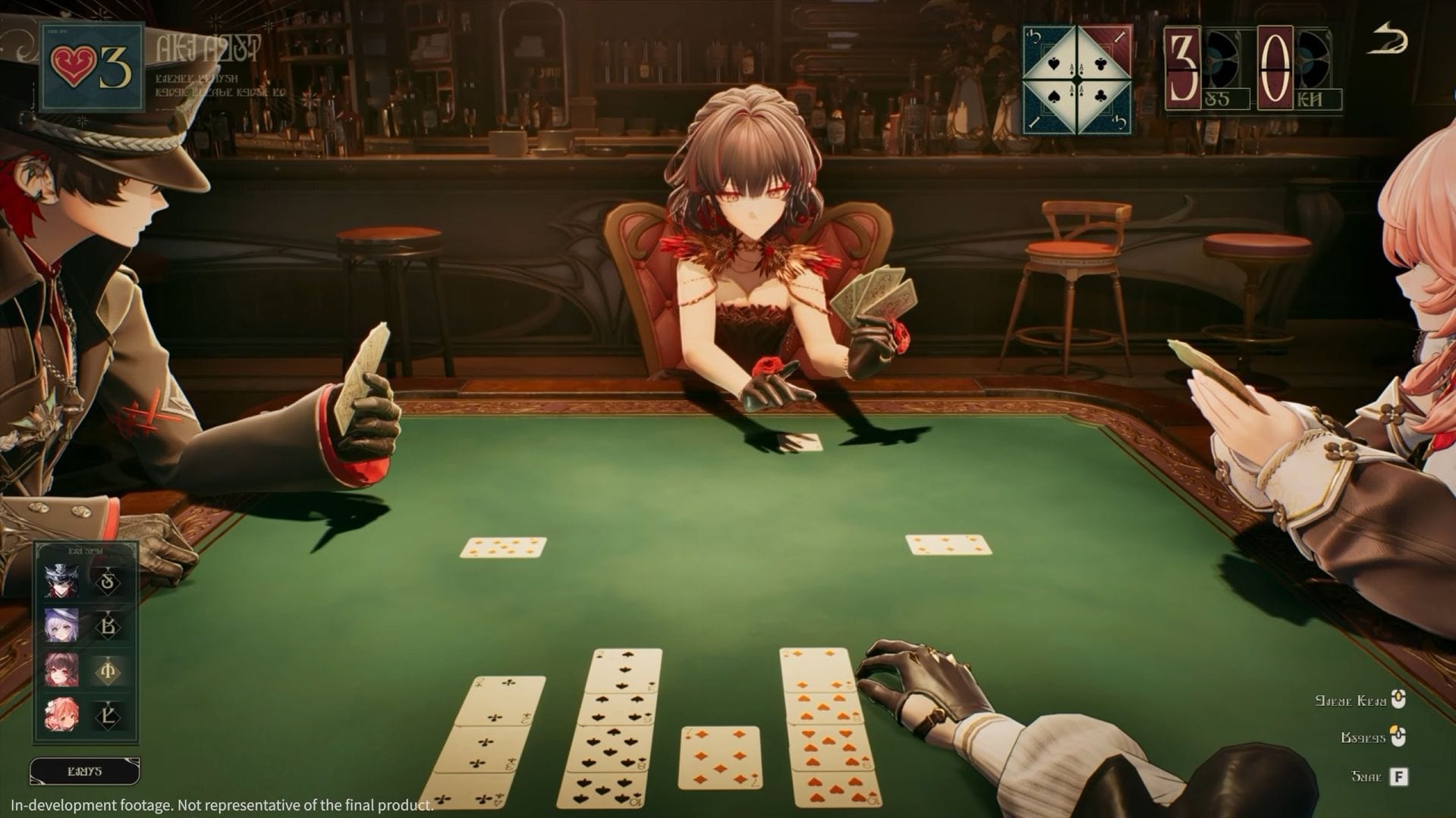 Jogando cartas com outros três personagens do jogo (Imagem via Silver Studio)