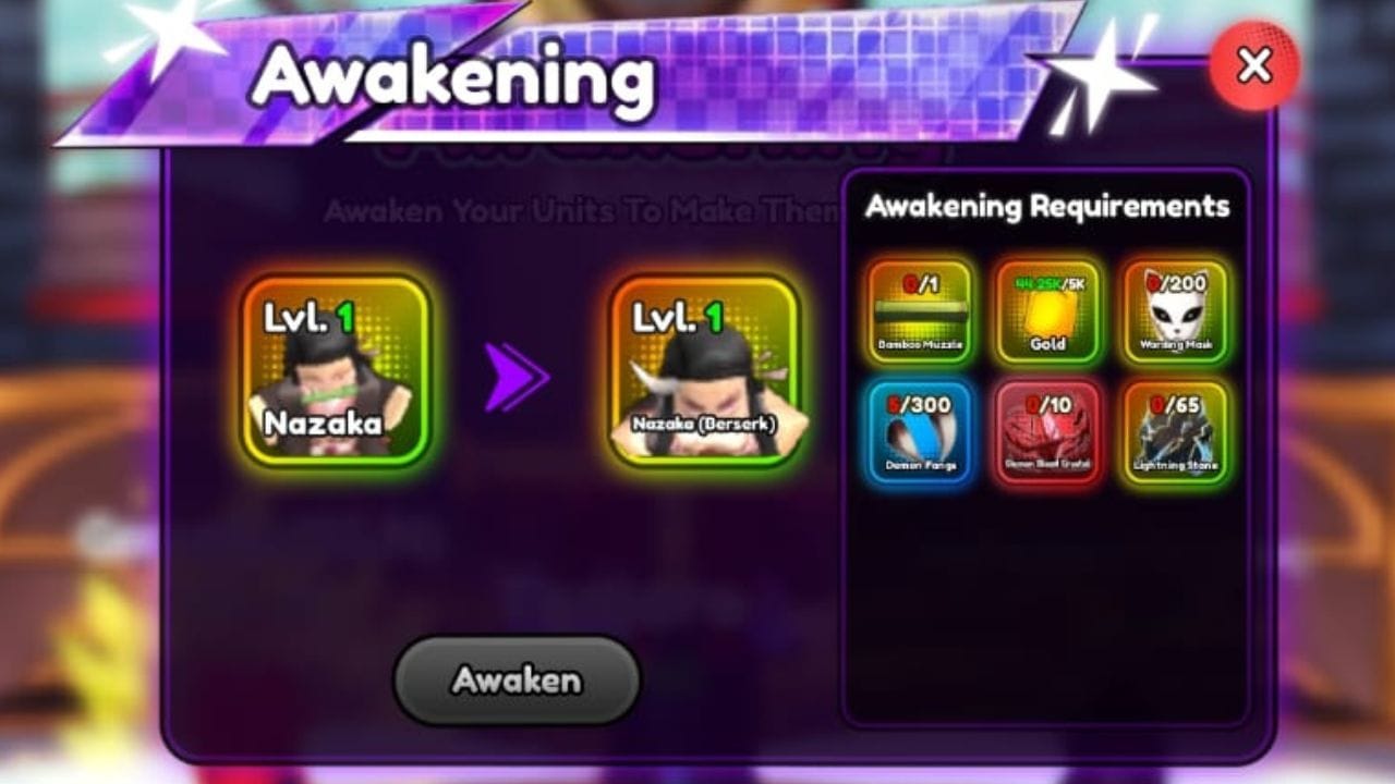 All materials needed to Awaken Nazaka (Image via Roblox)