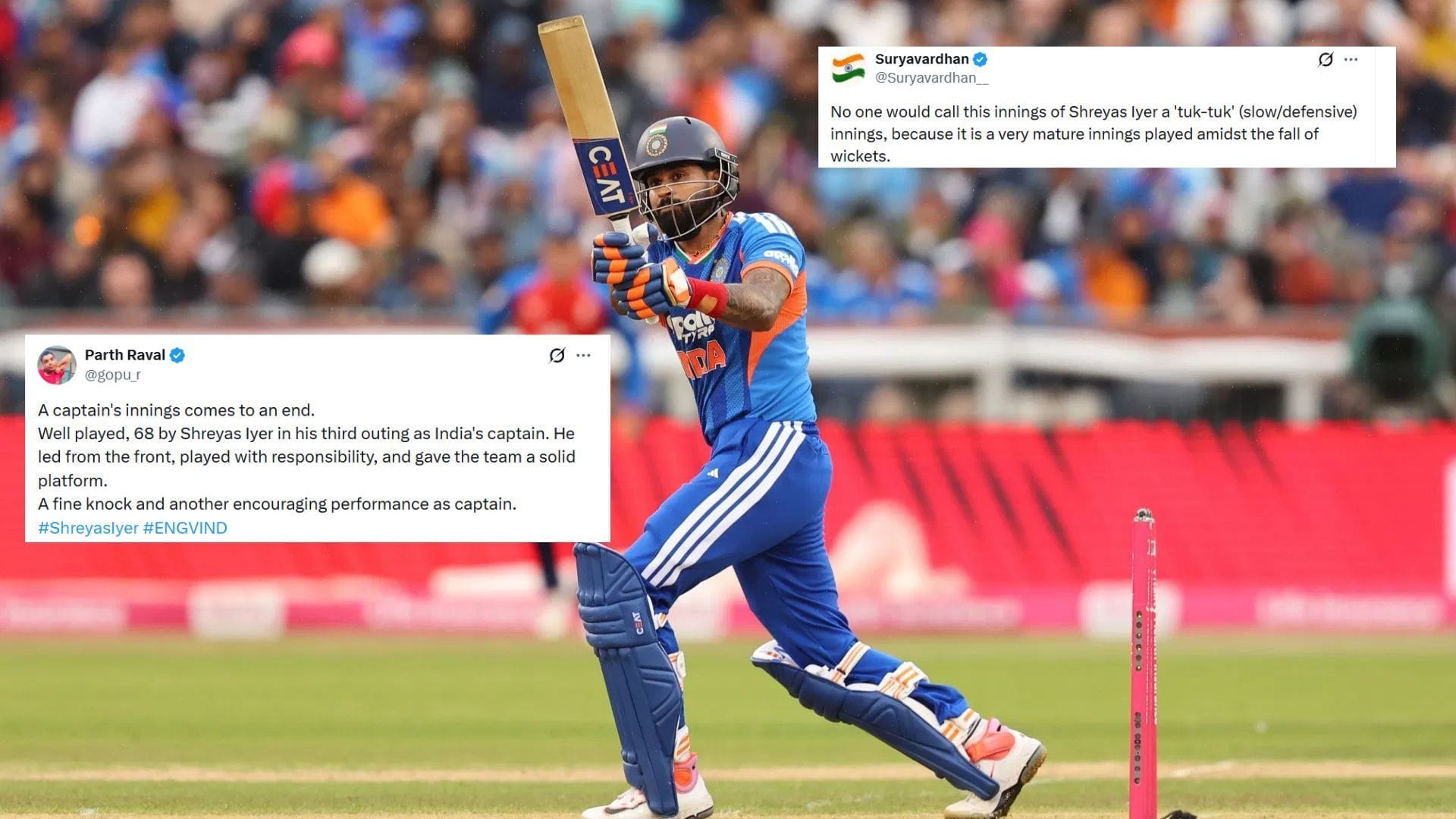 "Skipper’s heroic rescue mission" - Fans laud Shreyas Iyer for his crucial 68-run knock in ENG vs IND 2026 1st T20I