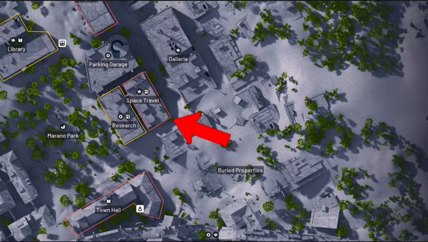Localização do prédio onde você pode utilizar o cartão de acesso (Imagem via Embark Studios || YouTube/@guide2play)