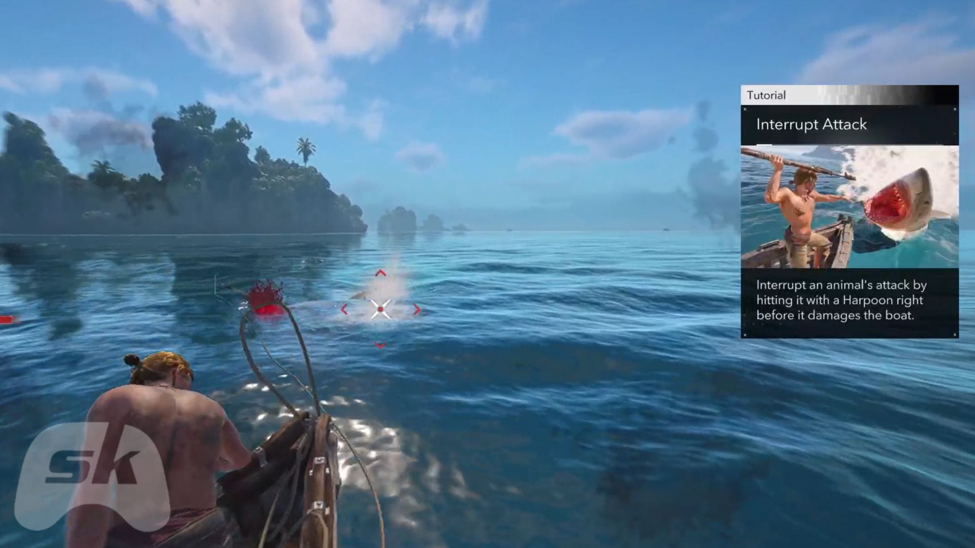 Stop the shark from defending itself by hitting it with more harpoons (Image via Sportskeeda Gaming || Ubisoft)