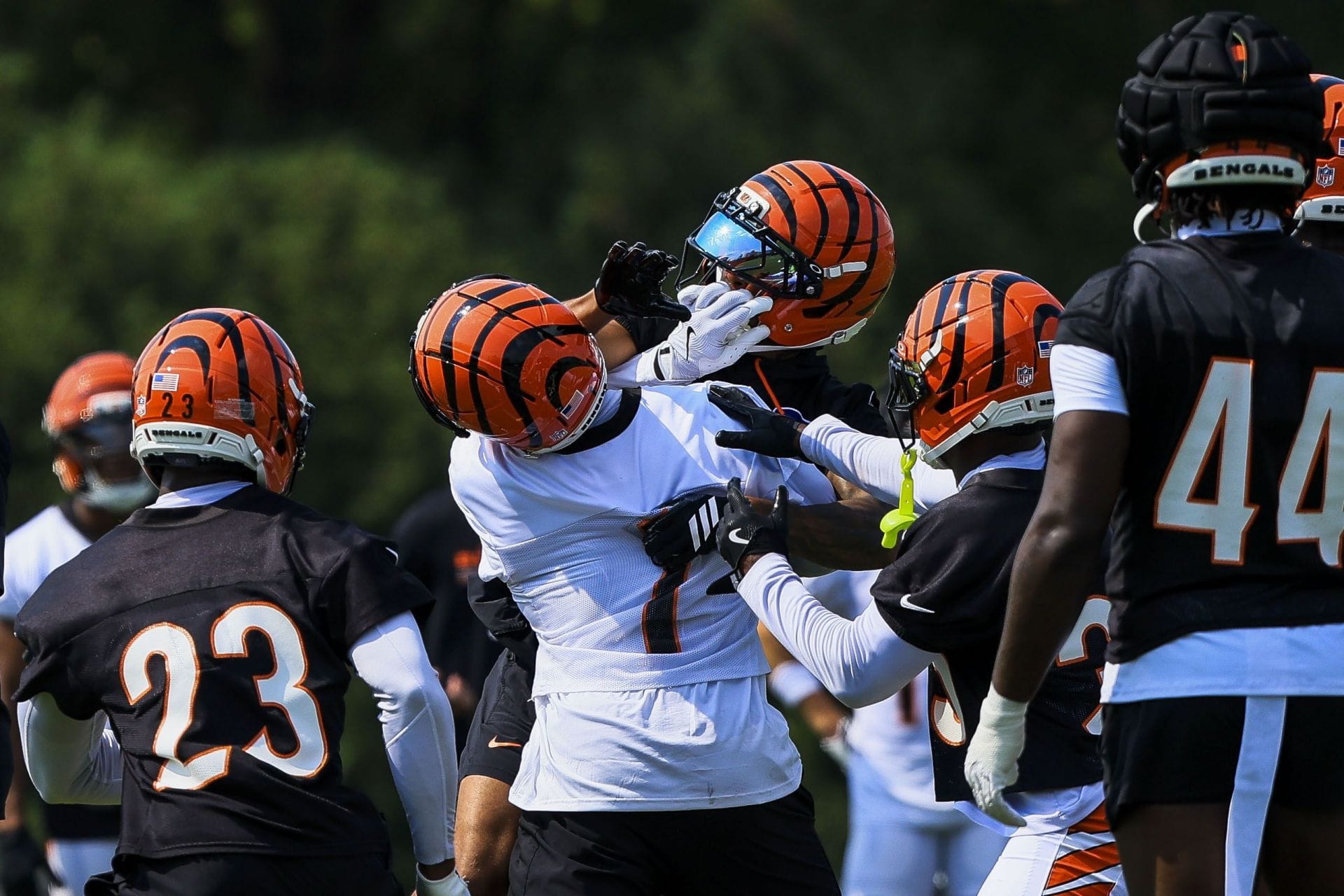 WATCH: Ja'Marr Chase rips off DJ Turner's helmet during heated scuffle on first day of Bengals training camp