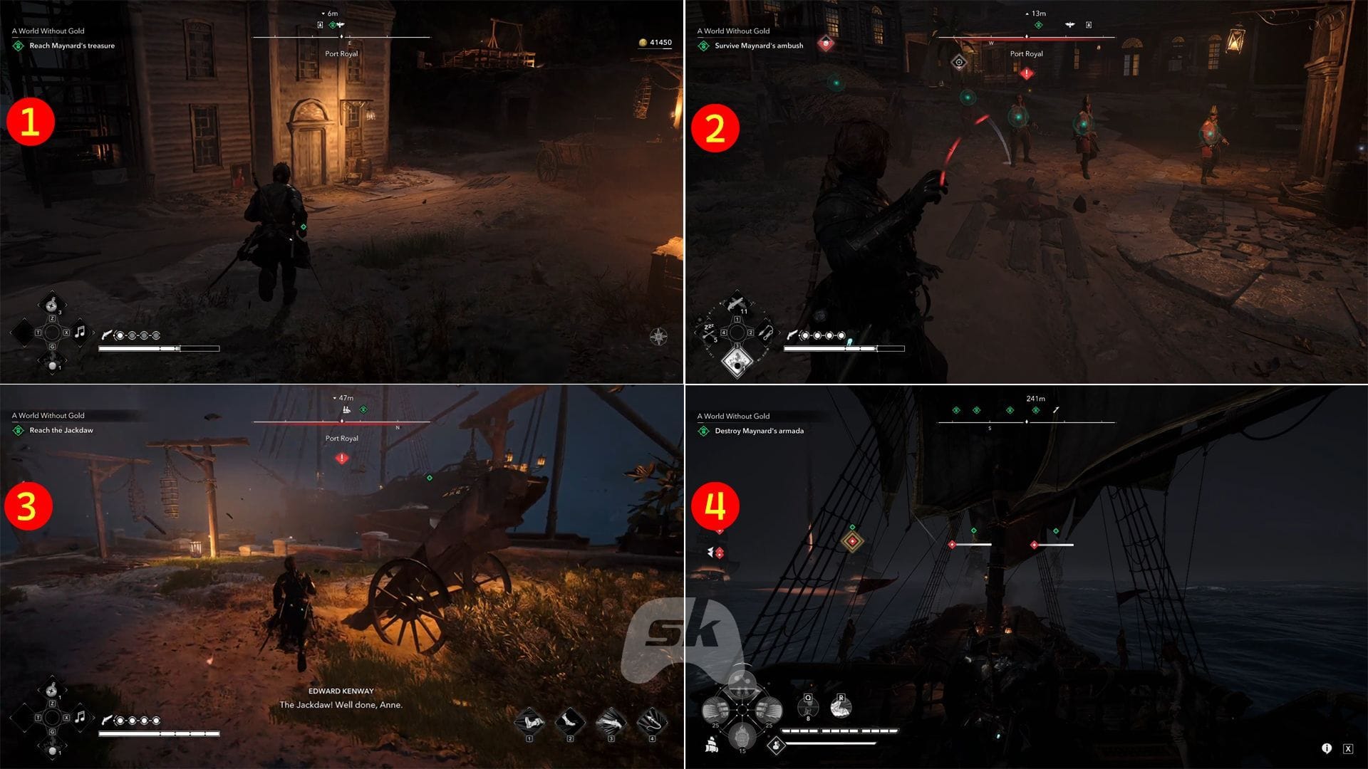 Look for the treasure, return to Jackdaw, and defeat the enemy ships (Image via Sportskeeda Gaming || Ubisoft)