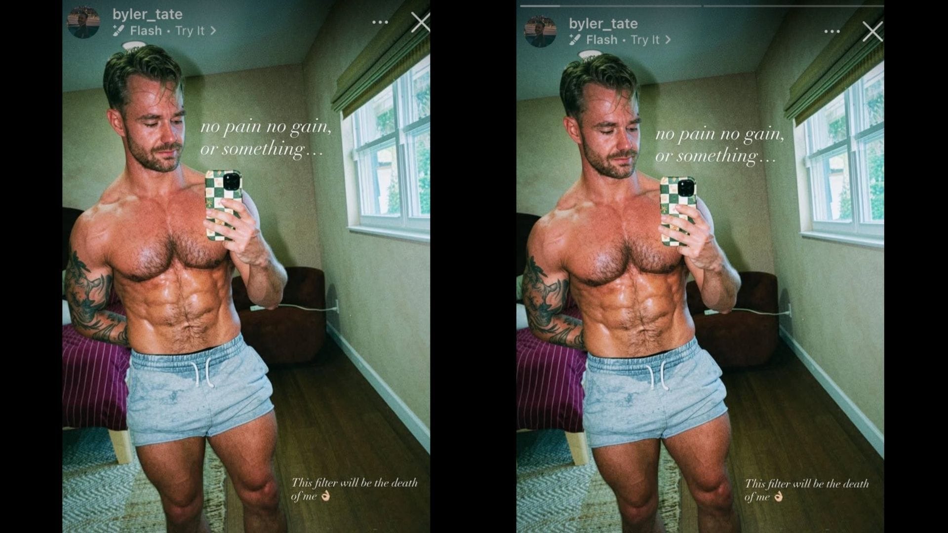 Bate exibiu seu físico nas redes sociais (Tyler Bate no Instagram)
