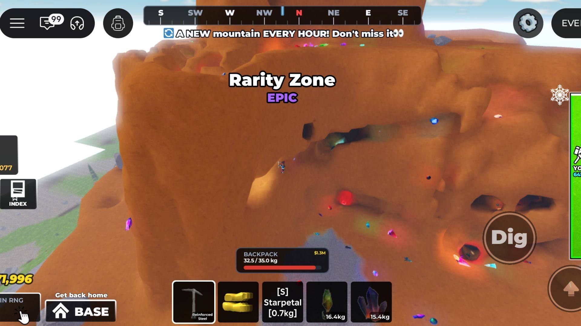 Mining near the peak of a mountain (Image via Roblox)