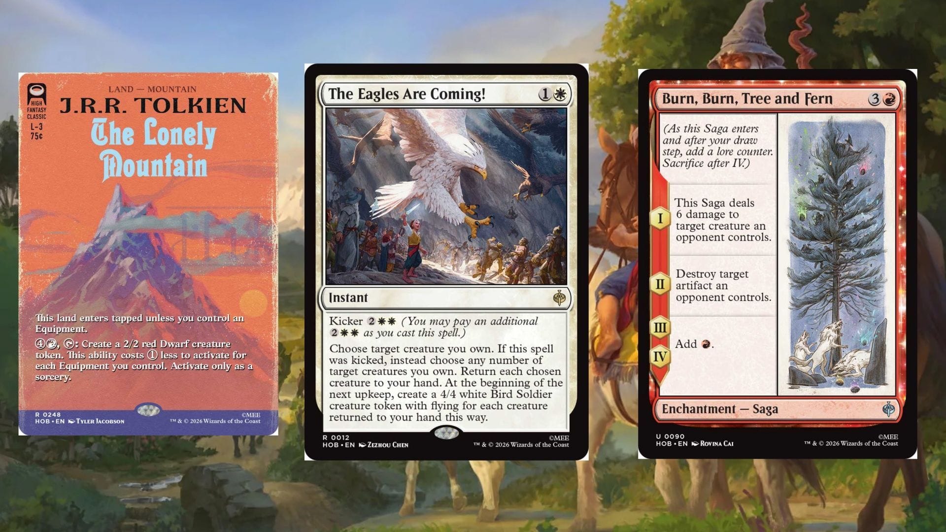 Featured: The Lonely Mountain, The Eagles Are Coming!, Burn, Burn, Tree and Fern (Image via Wizards of the Coast)
