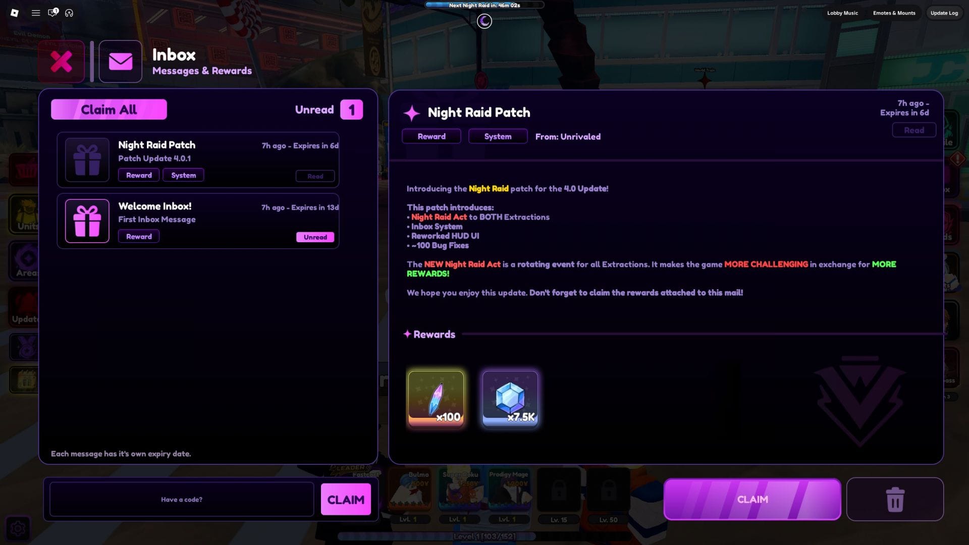 About the Night Raid mode (Image via Roblox)