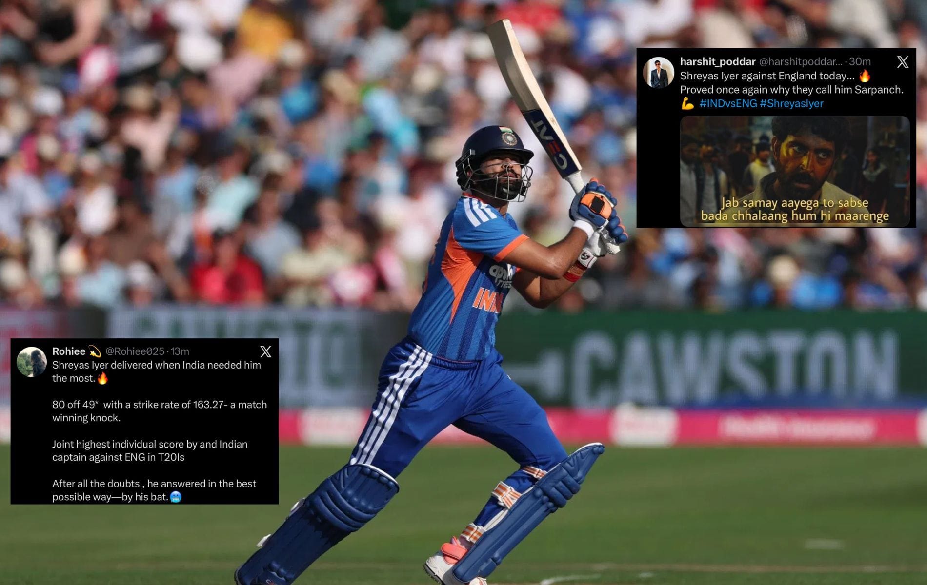 "Proved once again why they call him Sarpanch" - Fans hail Shreyas Iyer's 80* off 49 in ENG vs IND 2026 4th T20I