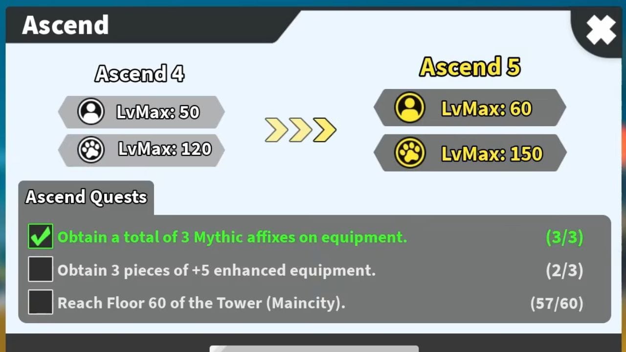 Ascend to increase level up (Image via Roblox) (Image via Roblox)