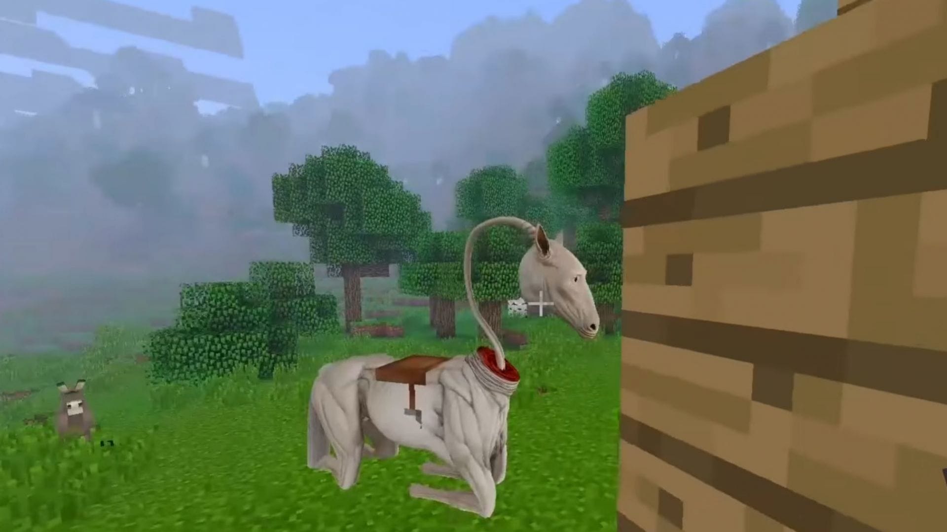 You need to satisfy this horrific horse in many ways before the timer runs out (Image via Mojang Studios || YouTube/@LookOut3D)