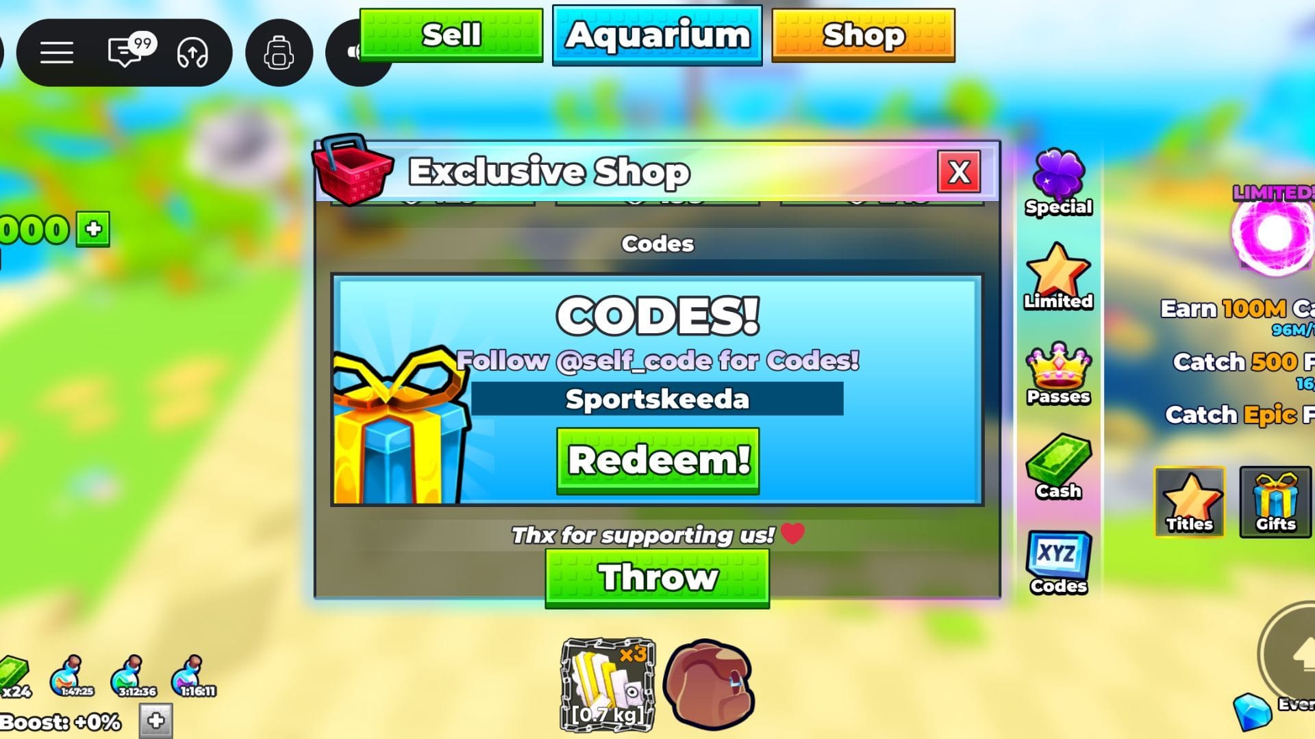 Cole o código na caixa de texto (Imagem via Roblox)