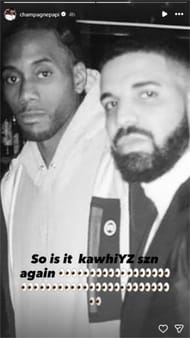 Drake reage às notícias comerciais de Kawhi Leonard na terça-feira.