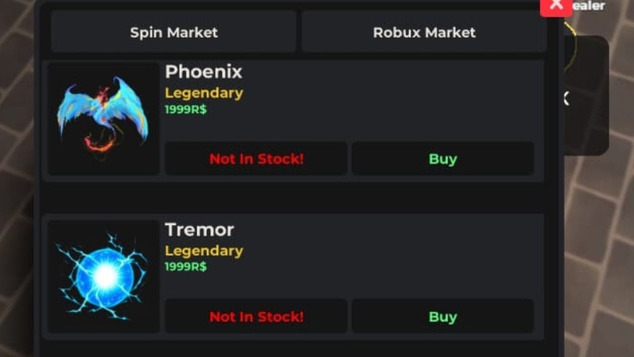 Tremor Fruit na loja do Fruit Dealer (Imagem via Roblox)
