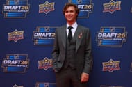 A escolha geral nº 1 de 2026, Gavin McKenna, se posiciona à frente do draft - Fonte: Imagn