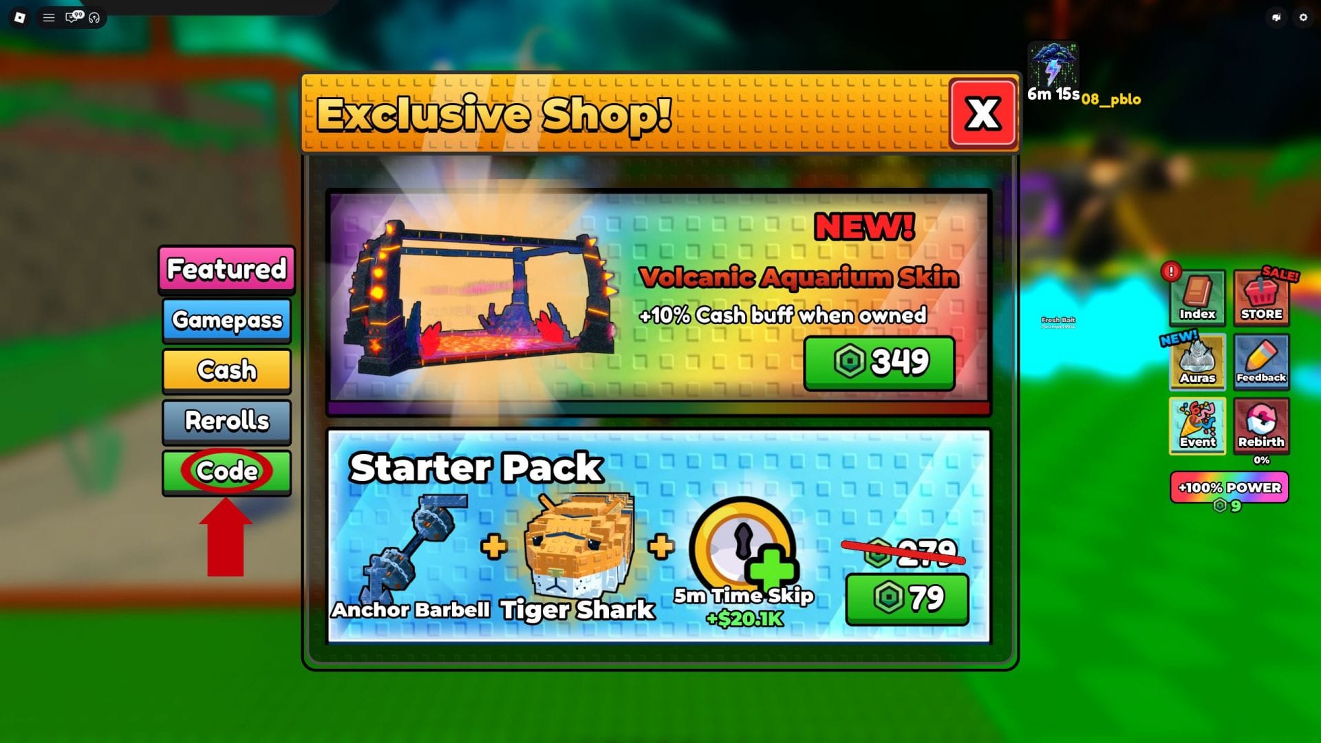 How to redeem codes in Be a Fish Bait (Image via Roblox || Sportskeeda)