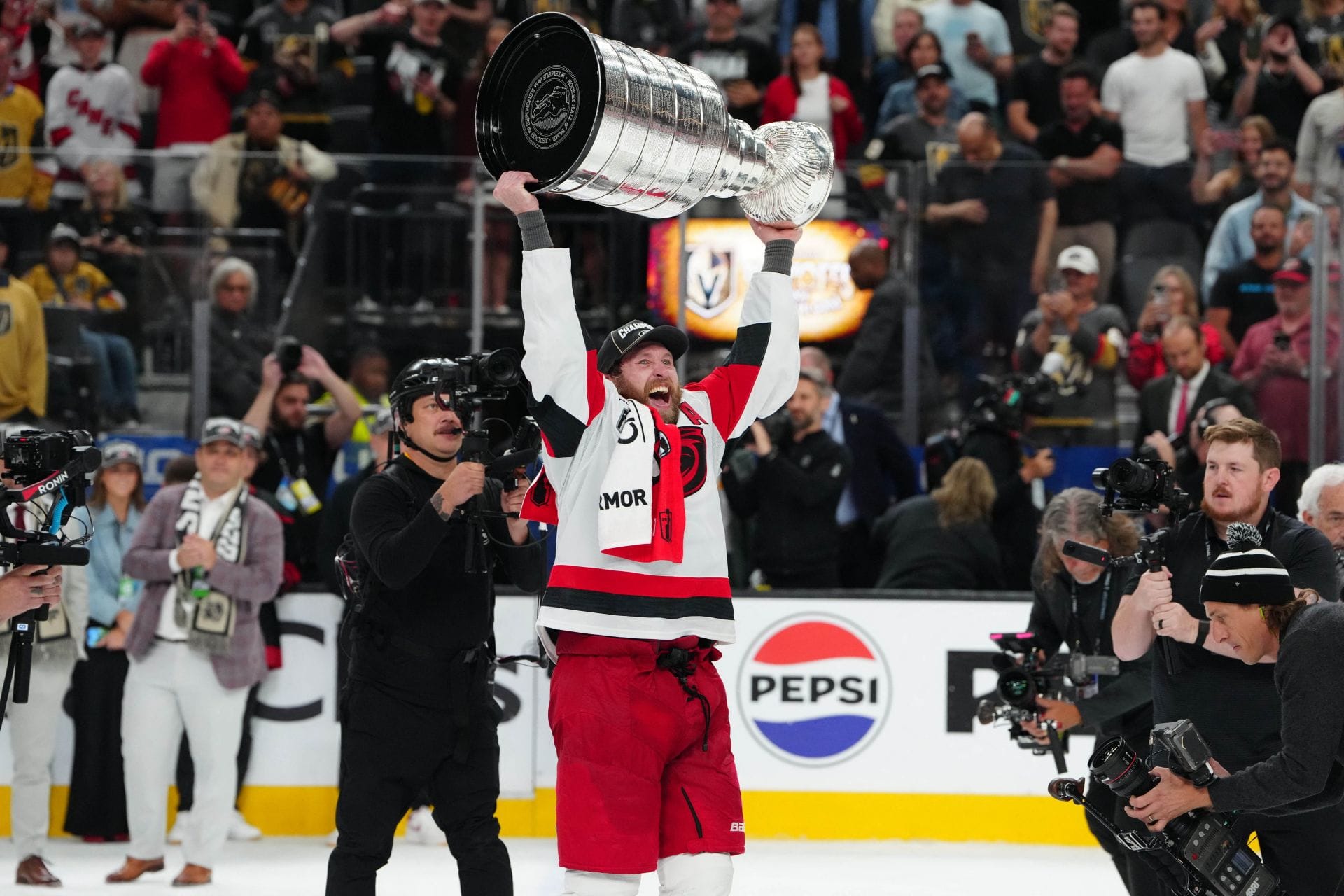Hurricanes' Taylor Hall celebrates with Stanley Cup after finally securing his boating license